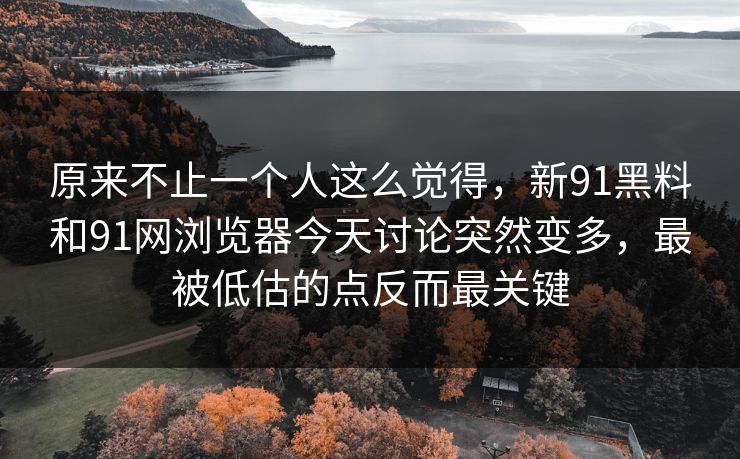 原来不止一个人这么觉得，新91黑料和91网浏览器今天讨论突然变多，最被低估的点反而最关键