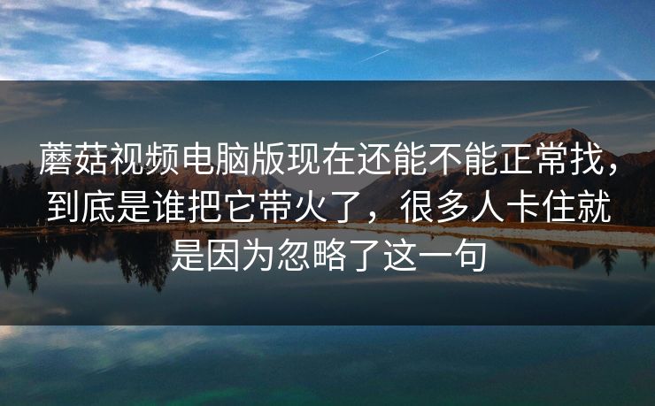蘑菇视频电脑版现在还能不能正常找，到底是谁把它带火了，很多人卡住就是因为忽略了这一句