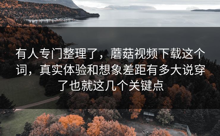 有人专门整理了，蘑菇视频下载这个词，真实体验和想象差距有多大说穿了也就这几个关键点